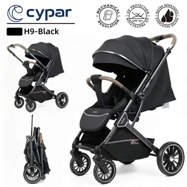 Cypar H9 Baby Stroller – Black | Premium Foldable Baby Pram