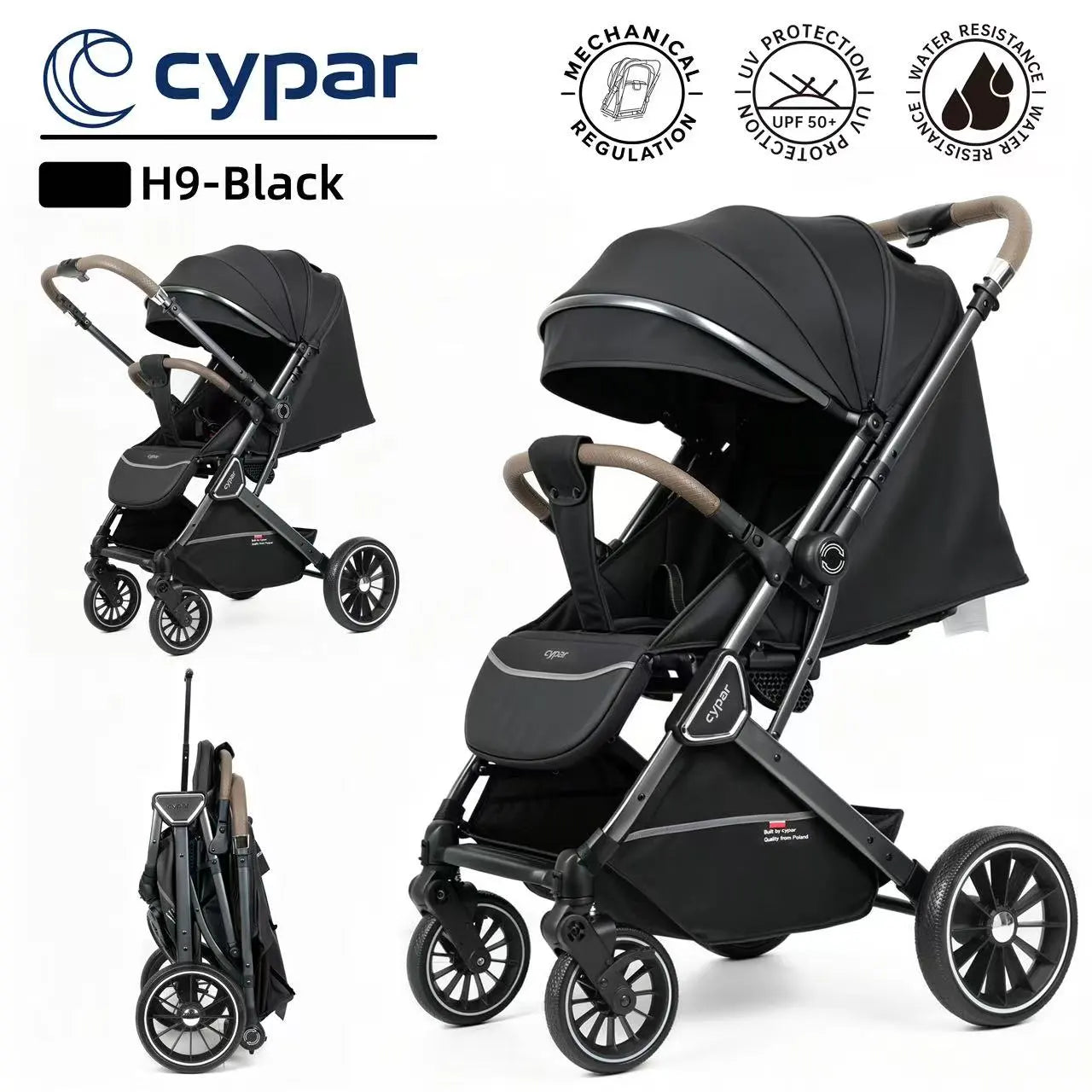 Cypar H9 Baby Stroller – Black | Premium Foldable Baby Pram